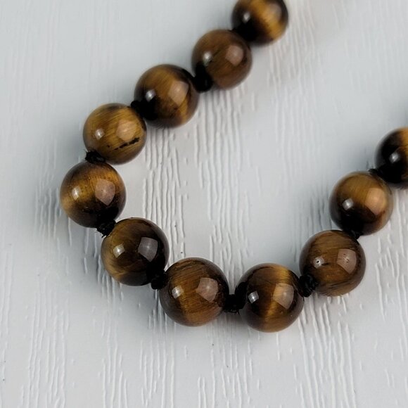 Vintage Tiger's Eye Graduated Necklace 28 Inch Gold-Tone Filigree Box Clasp - Picture 8 of 12